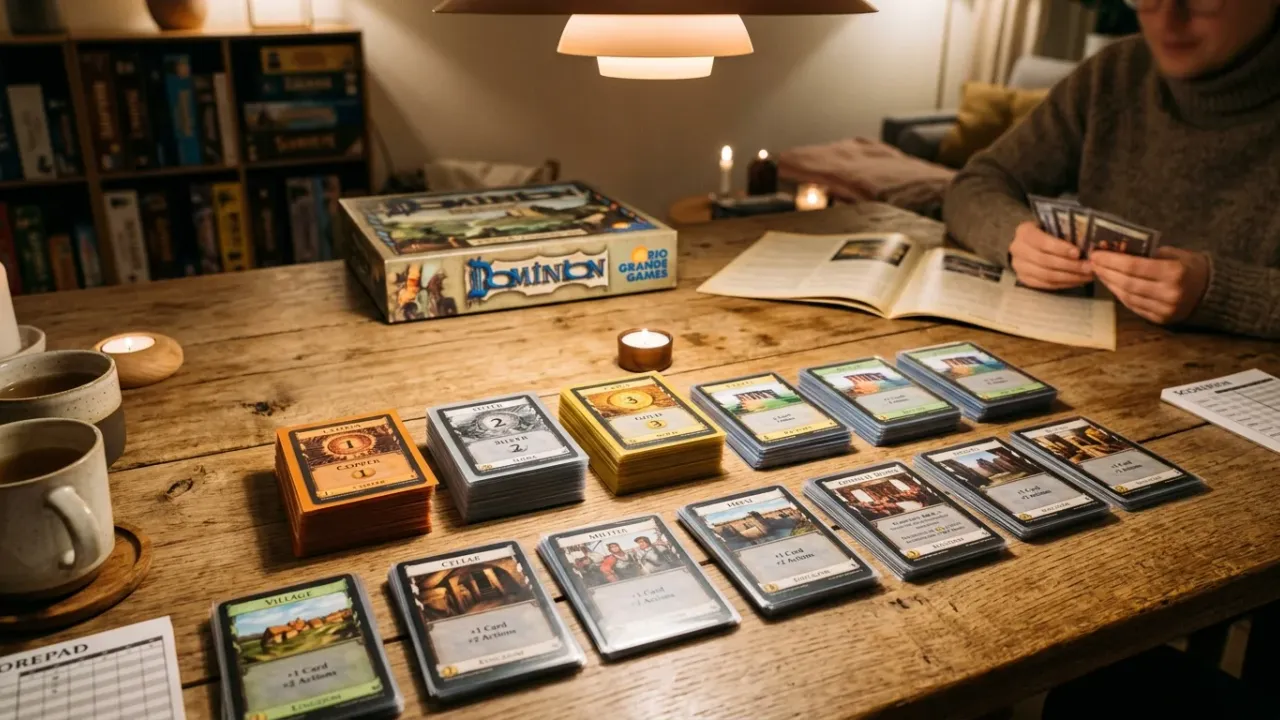 Dominion regler — komplett snabbguide, fasstruktur & poängräkning spelregler, setup och officiella komponenter