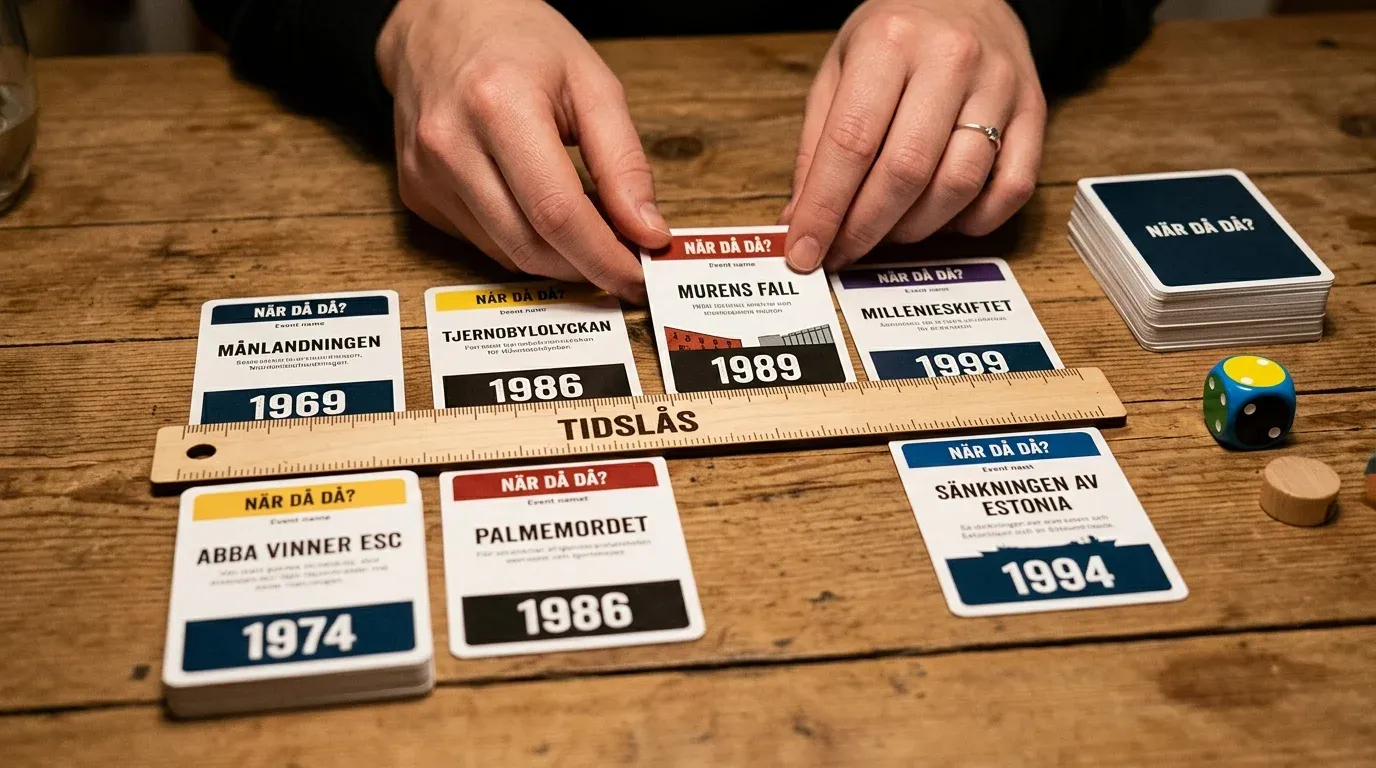 Spelmekaniken i När då då: placering av ett nytt kort i tidslinjen mellan två historiska händelser