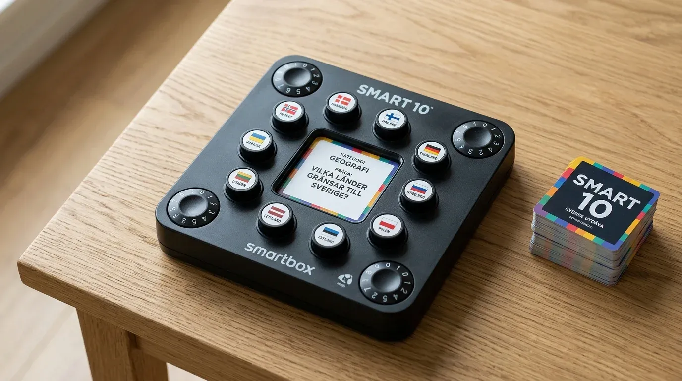 Smart 10 spelförberedelse och bordslayout med Smartbox, 10 svarspluggar och integrerade poänghjul